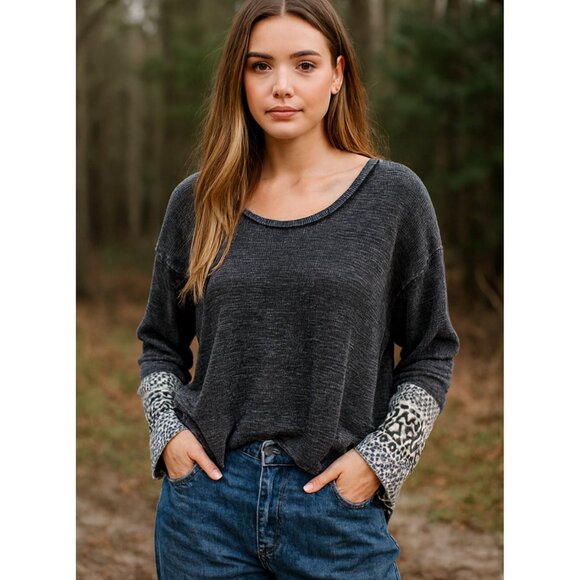 American Able Boho Chic Long Sleeve Knit Ethnic Cuff Thermal Top size M Western - Picture 1 of 14